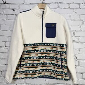 LL Bean Women's Hybrid Sweater Fleece Size L Sherpa Half Zip Pullover Fair Isle